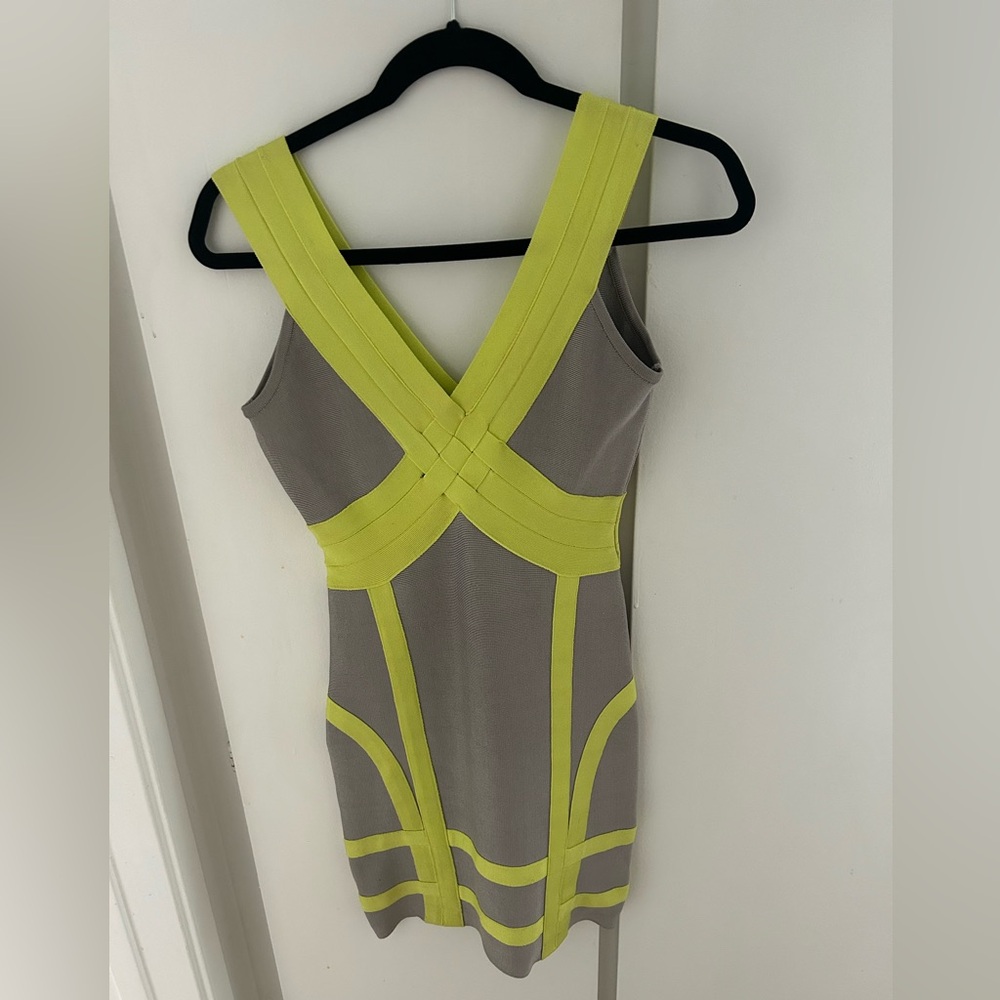 Grey/lime bandage mini dress, size small